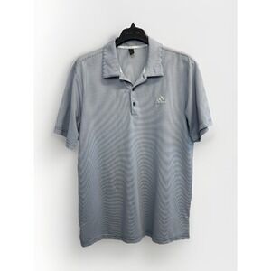 Adidas Golf Polo Shirt Men's Large Blue Striped Short Sleeve Performance Casual